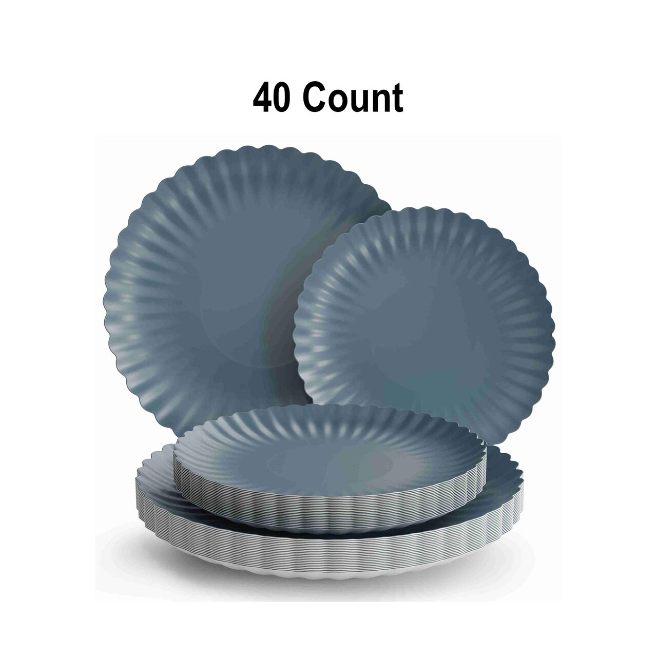 40 Count Scalloped Slate Blue Paper Plates Elegant Disposable Combo Set for Parties 10.5 In. + 8.5 In.